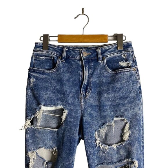 American Eagle Women's Medium Indigo Distressed High Waisted Mom Jeans - Picture 2 of 9